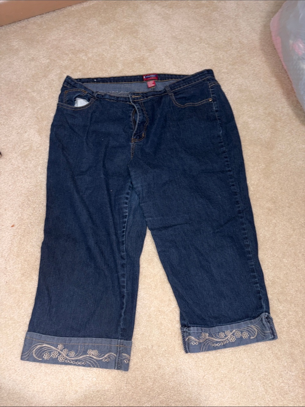 Westport Dark Blue Capris with Embroidered Cuffs